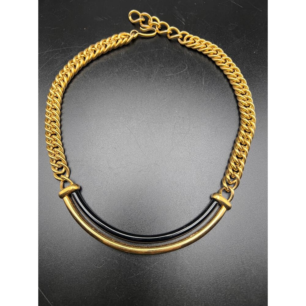 Vintage Monet gold tone choker necklace adjustable crescent shape bar statement